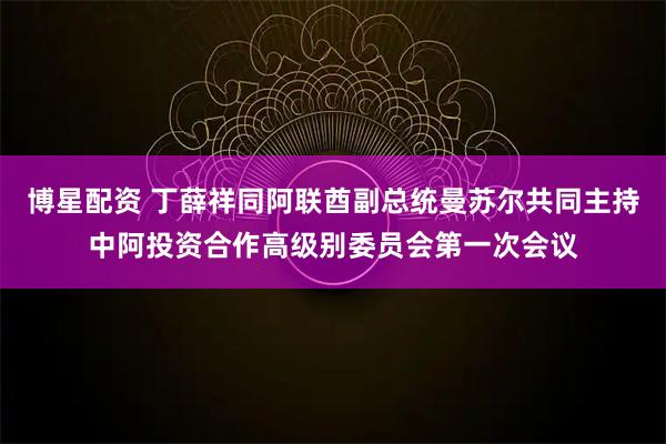 博星配资 丁薛祥同阿联酋副总统曼苏尔共同主持中阿投资合作高级别委员会第一次会议